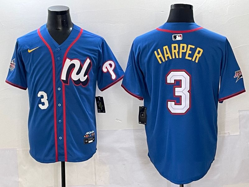 Men 2025 Philadelphia Phillies #3 Harper Blue All star Nike MLB Jersey style 04